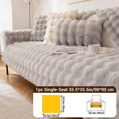 Sofa Cover Bubble Faux Rabbit Fur Panels with Silicone-Dot Backing for Seat, Armrest or Backrest