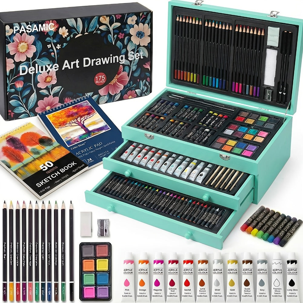 172 Piece Deluxe Art Set in Wooden Case with 2 Drawing Pads Crayons Acrylic with the Listed Color, Size or Set Options for Everyday Use