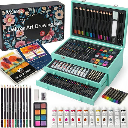 172 Piece Deluxe Art Set in Wooden Case with 2 Drawing Pads Crayons Acrylic with the Listed Color, Size or Set Options for Everyday Use