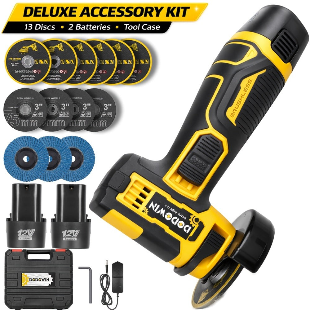Power Tools DODOWIN 12V Mini Cordless Angle Grinder with 19, 500 and 5, 000 RPM Modes and Battery Options