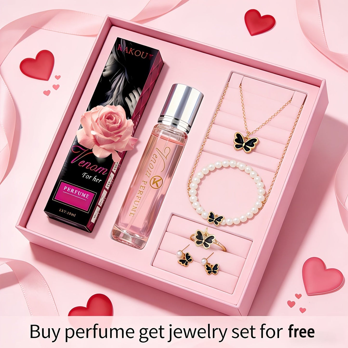 Pheromone Perfume & Jewelry Gift Set for Women 6-8 Hours - 2 Piece Fragrance Accessory Bundle for Bath Time, Home Spa and Personal Care