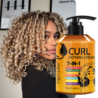7-in-1 Moisturizing Curl Cream Anti-Frizz Flexible Hold Styling Cream for Wavy Curly Coily Hair – Non-Sticky Elasticity Curl Enhancer