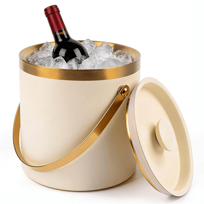 Stainless Steel Ice Bucket with Lid 44oz, 3-Layer Vacuum Insulated Large Ice Bucket with Ice Spoon & Drain