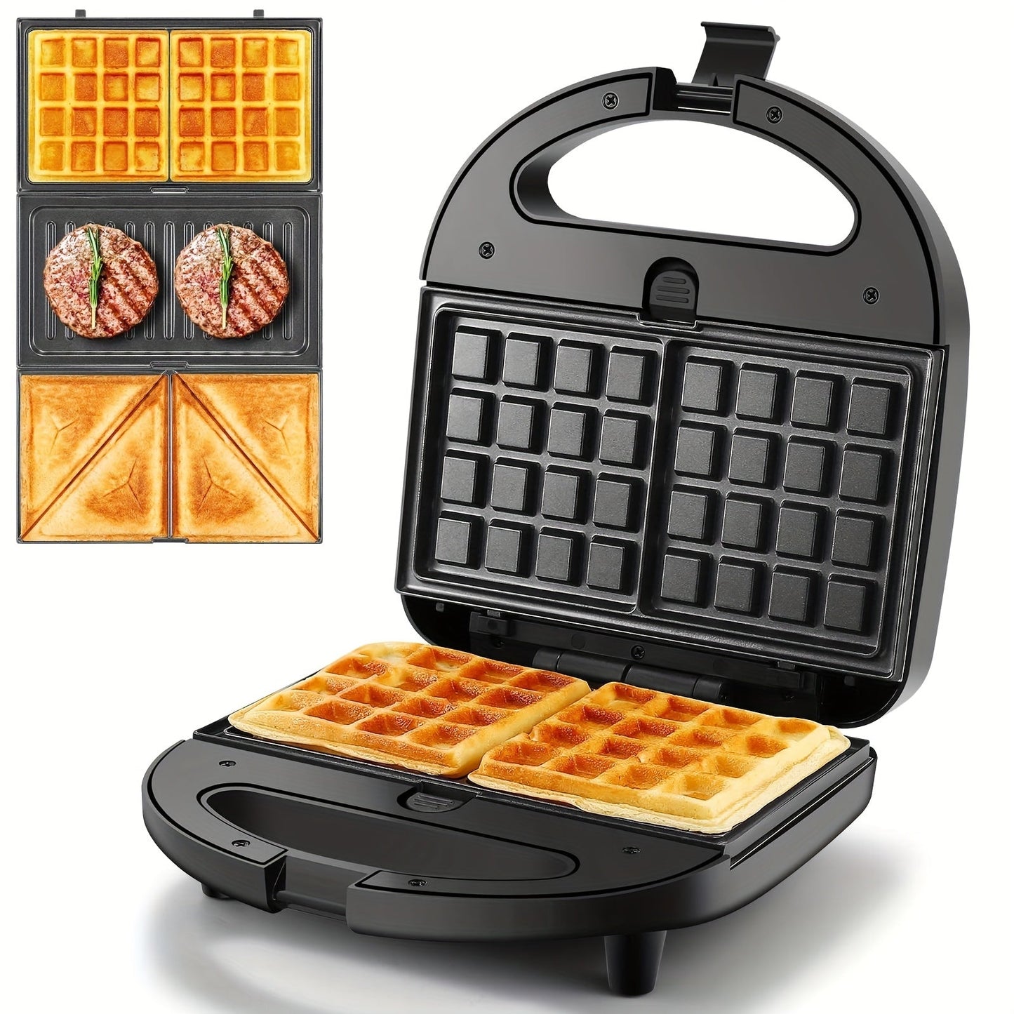 OSTBA 3-in-1 Sandwich Maker Panini Press Waffle Iron 750W Removable Non-Stick Plates for Grilling, Camping and Outdoor Meals