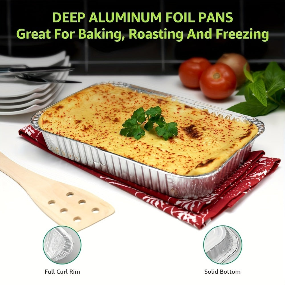 Disposable Aluminum Pans with Lids 25 Pack, 9x13 Half Size Foil Baking Trays for Roasting, Reheating & Cooking