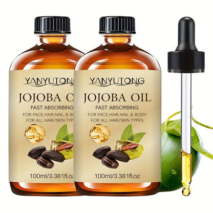 Jojoba-Labeled Body Massage Oil Two-Bottle Set with 100 ml Bottles and Glass Dropper Accessory