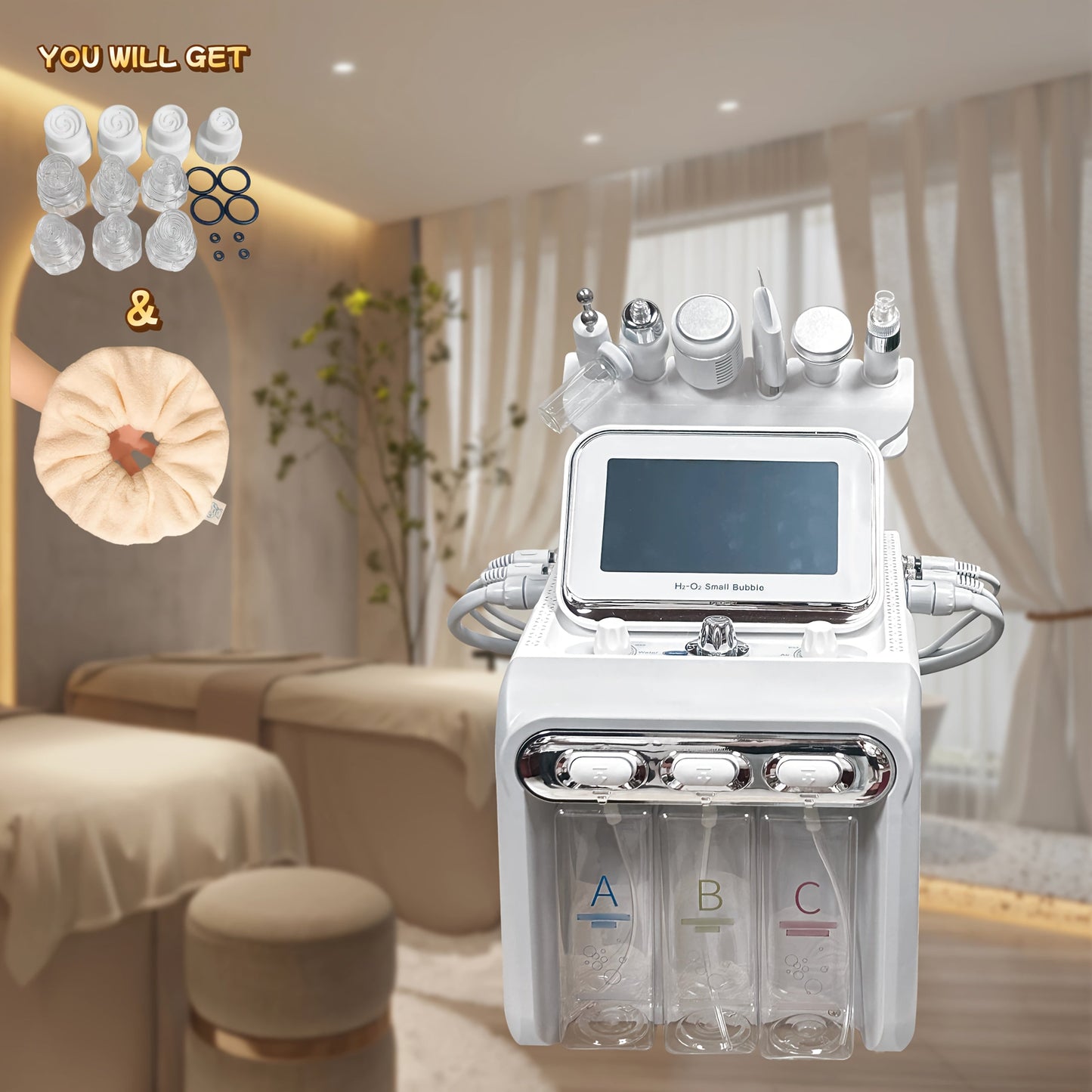 Hydrogen Oxygen Microbubble Facial Machine 6-in-1 / 7-in-1, Dual Pump Deep Cleansing Skin Rejuvenation Beauty Device for Home Spa Use
