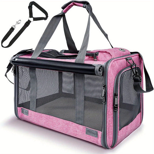 Airline Approved Soft Sided Pet Carrier – Durable Breathable Foldable Travel Bag with Pet Harness Included