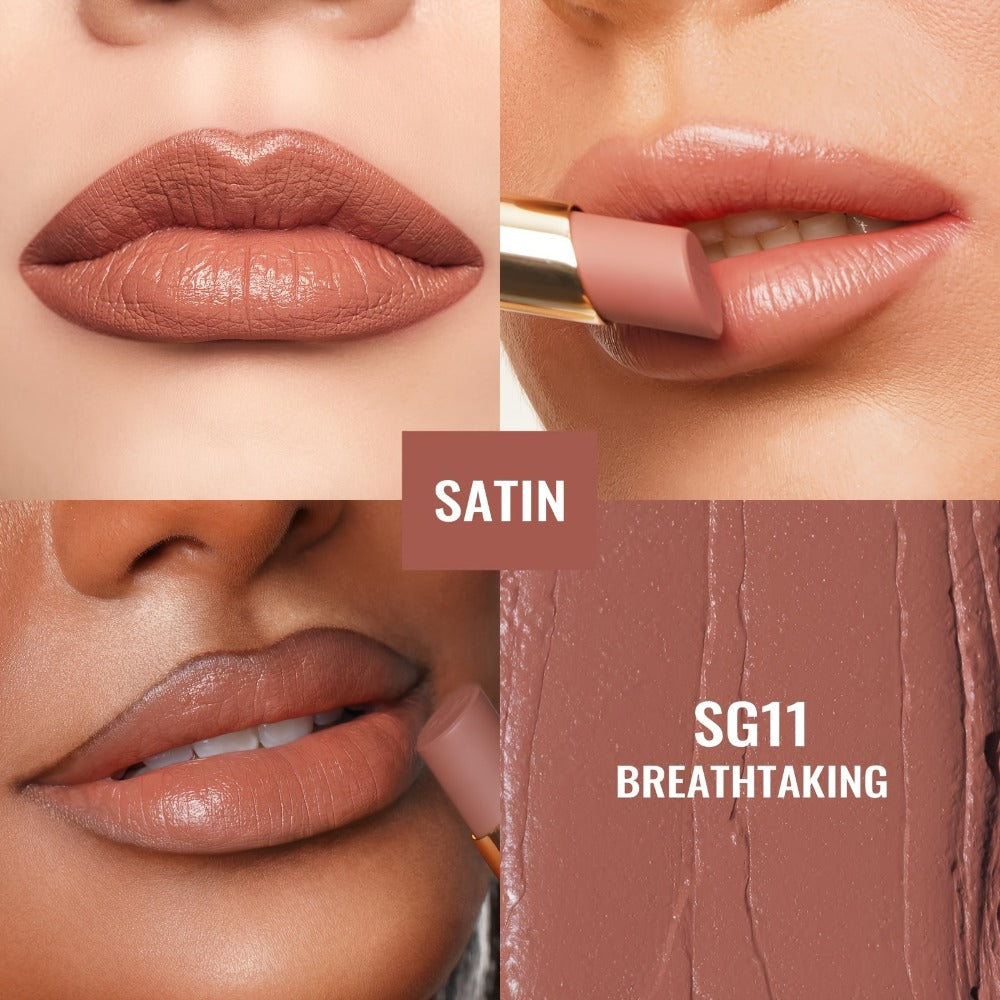 Oulac Nude Satin Lipstick Set 12g Each – Lightweight Moisturizing Full Coverage Cream-to-Satin Formula, Skin-Flattering Nude Lip Color