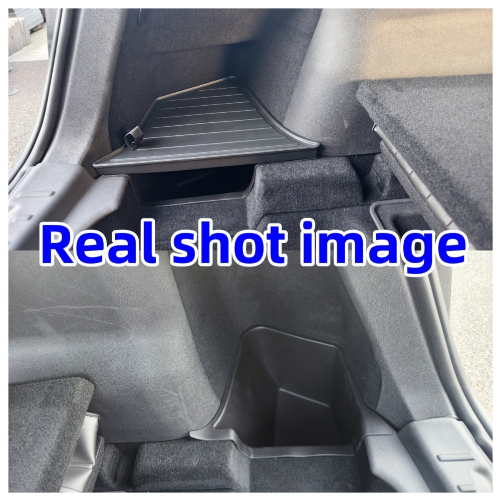 Car Trunk Organizer Side Storage Boxes for Tesla Model Y Juniper 2025 with Left/Right Black TPE Bins and Lids