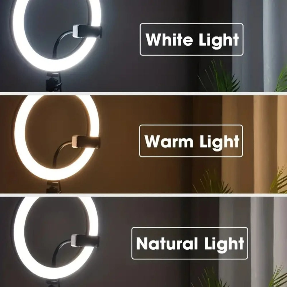 12-Inch USB Ring Light with Retractable Floor Tripod, Dual Phone Clips and Three-Color or RGB Options
