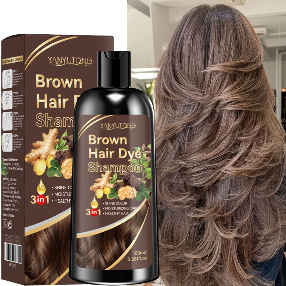 Hair Dye Shampoo Natural Plant Pigments, Fast Gray Hair Coverage in 1 Wash, 3.38oz Travel Size, Black Brown Chestnut Brown