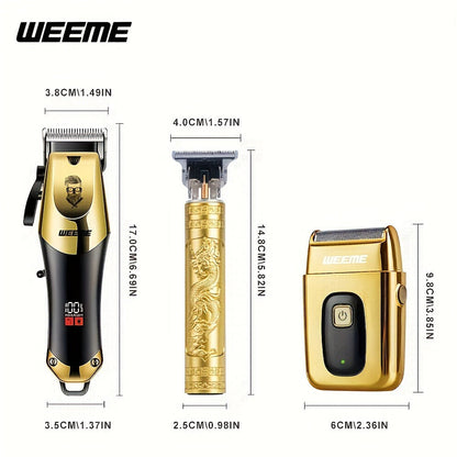 T-Blade Hair Clipper Set for Men – Golden Series USB Rechargeable Trimmer Kit with Guide Combs & Cleaning Brush, 1pc 2pcs 3pcs Options