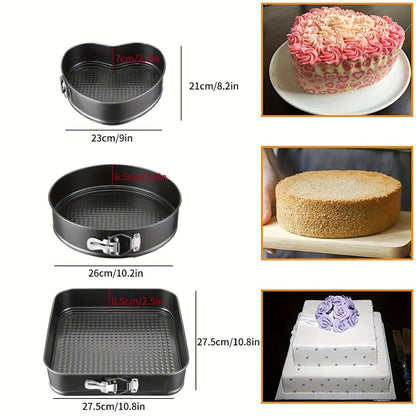 Removable Bottom Cake Pan Set, Nonstick Carbon Steel Round & Heart Shaped Springform Baking Pans