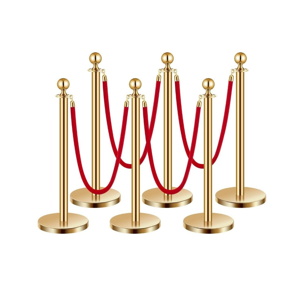Stanchion Posts with Red Velvet Rope Set – Gold Crowd Control Barrier, for Home, Office and Event Organization