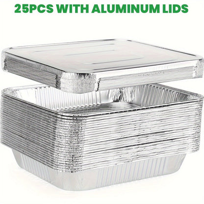 Disposable Aluminum Pans with Lids 25 Pack, 9x13 Half Size Foil Baking Trays for Roasting, Reheating & Cooking