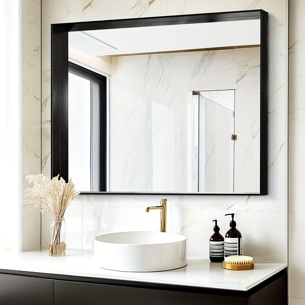 Rectangular Metal-Frame Bathroom Mirror in Black, Gold or Silver with Six Sizes and Dual Orientation