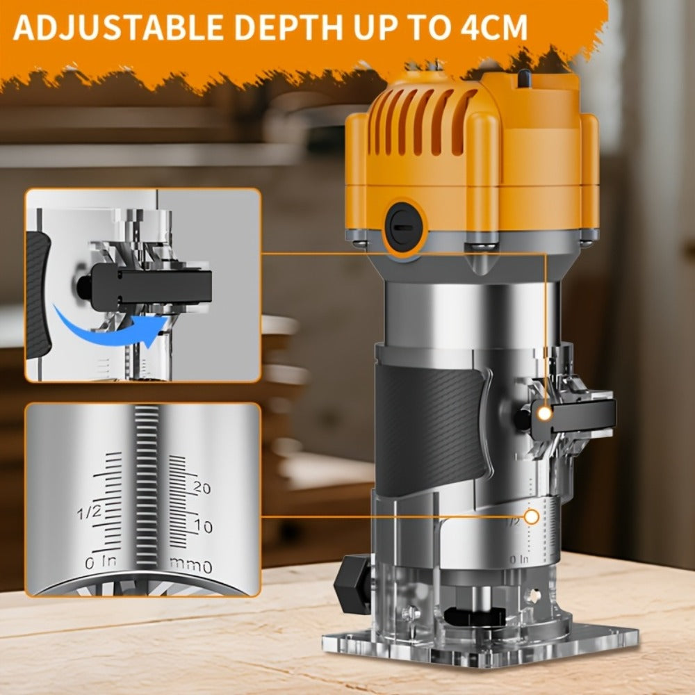 Wood Router Edge Trimmer 800W 6.1Amp Compact Hand Router Tool 35000RPM with Variable Speed, 1/4" Collet