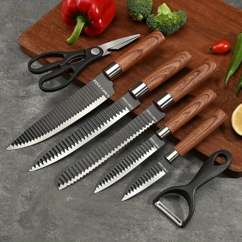 Kitchen Knife Set High Carbon Steel Hand Forged Chef Knives with Case Non-Stick Black Blade for Home Cooking, Dining and Outdoor Meals