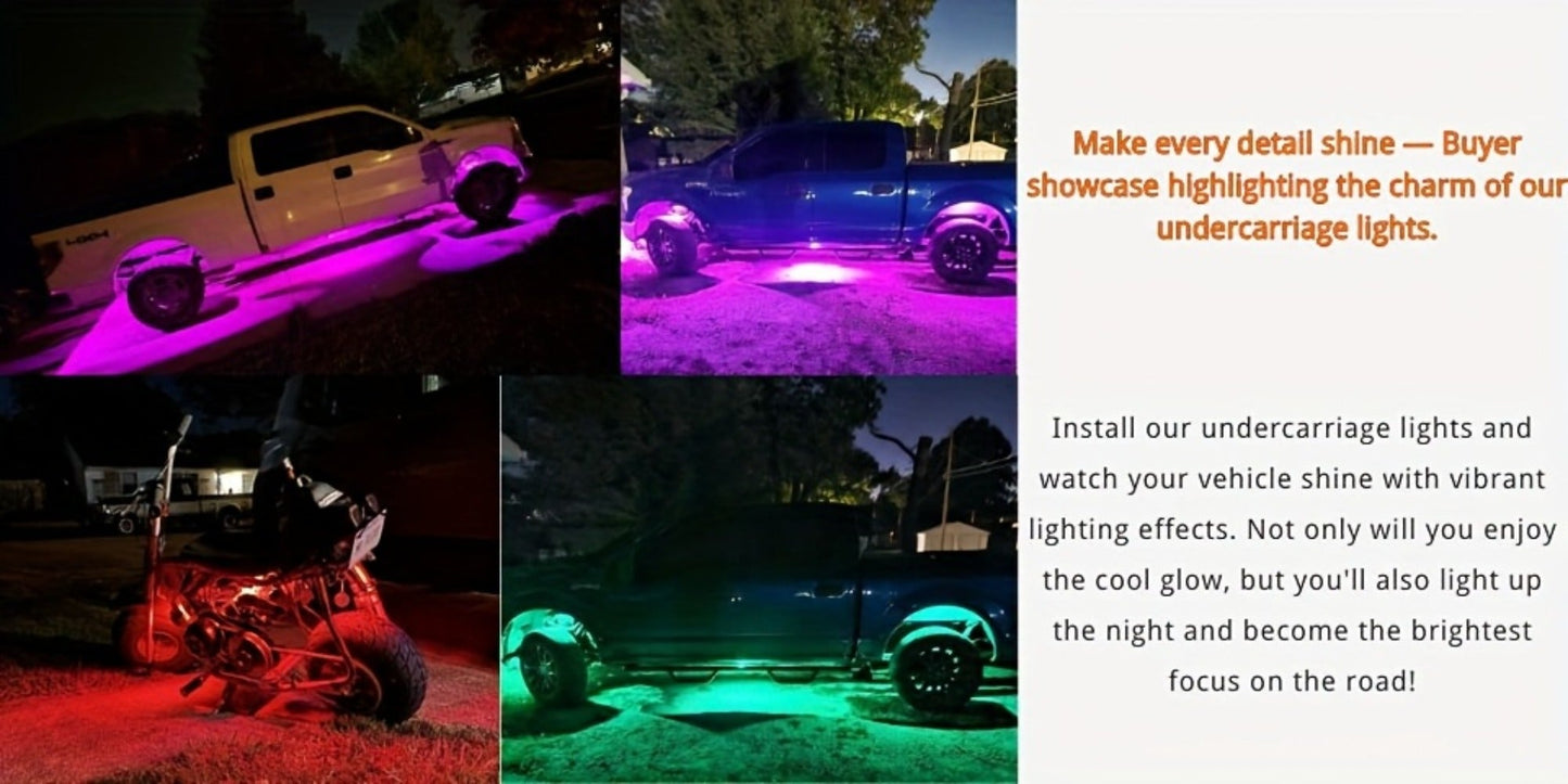 RGB Rock Lights Kit for Trucks & Cars, Sound-Activated LED Underbody Lights with APP & Remote Dual Control