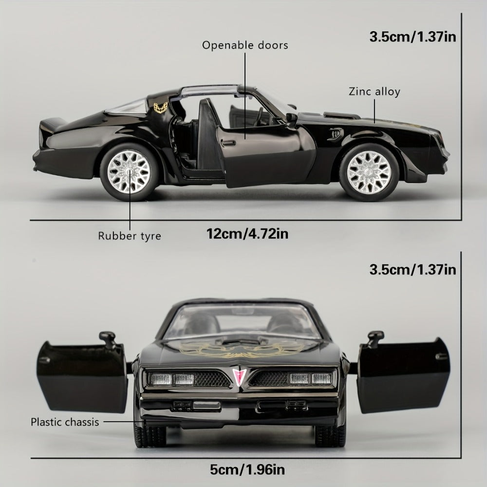 RMZ 1:36 Scale Pontiac Firebird Die-Cast Toy Car with Openable Doors & Pull-Back Action, Zinc Alloy Car Model with Display Base