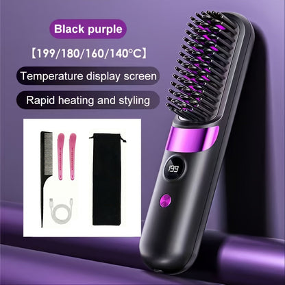 Cordless Hair Straightening Brush USB Rechargeable Portable Heated Straightener Comb Mini, for Home, Travel and Salon Hair Styling