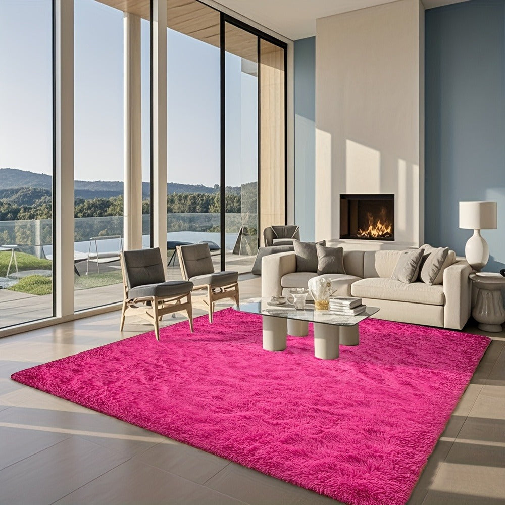 Area Rug Fluffy Faux-Fur Shag in Solid, Tie-Dye and Ombre Colors with Six available Room Sizes