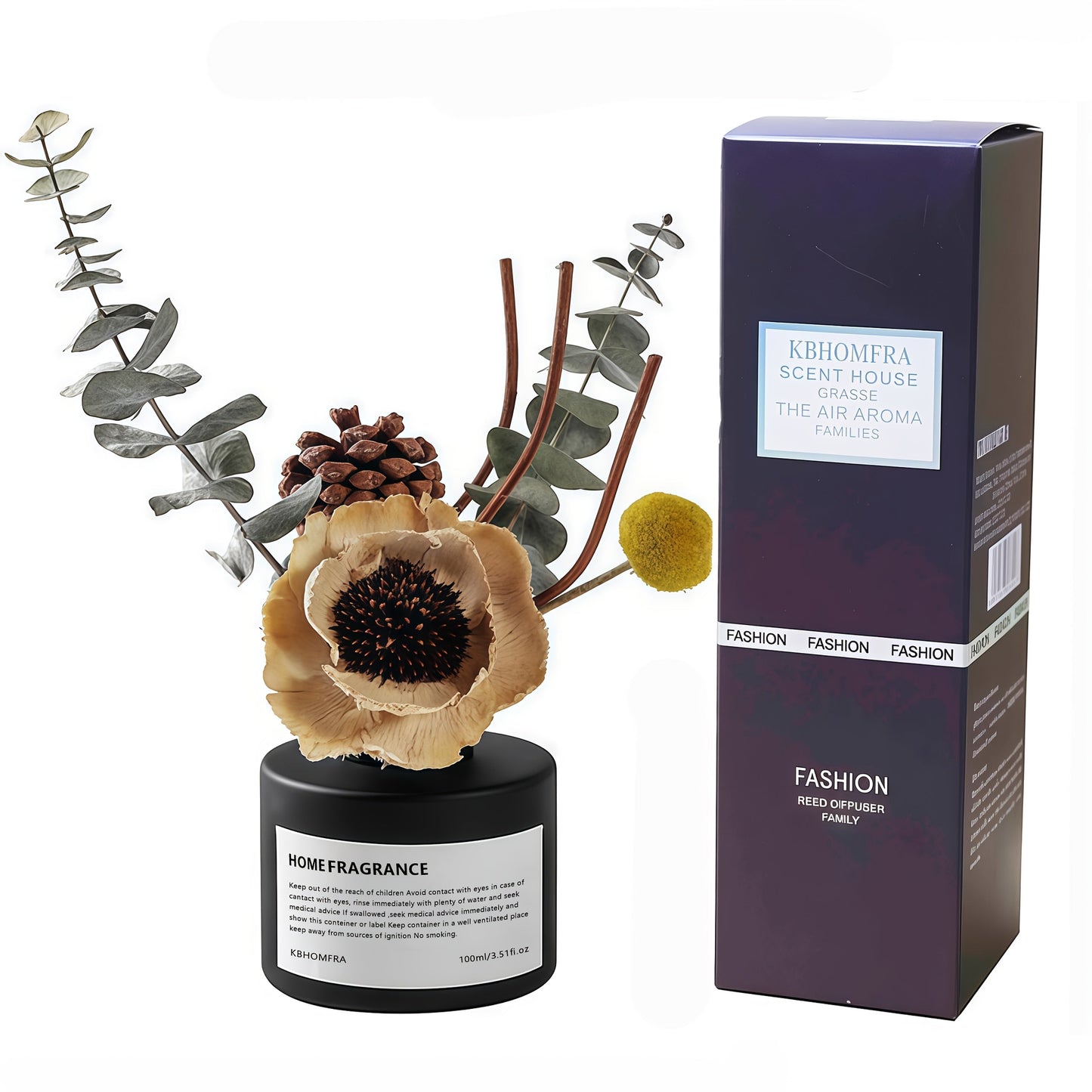 Reed Diffuser Set with Dried Flowers, Jasmine, Cedar, Sandalwood & Gardenia Scents, 120ml 90-Day Home Fragrance