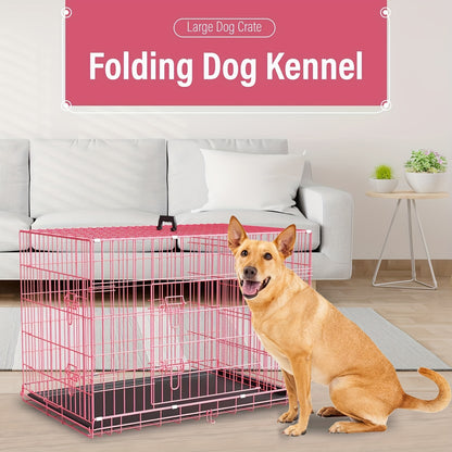 Dog Crate Double Door Folding Metal Cage with Divider & Leak-Proof Tray – 42 & 48 Inch Wire Kennel for Puppies, Medium & Large Dogs
