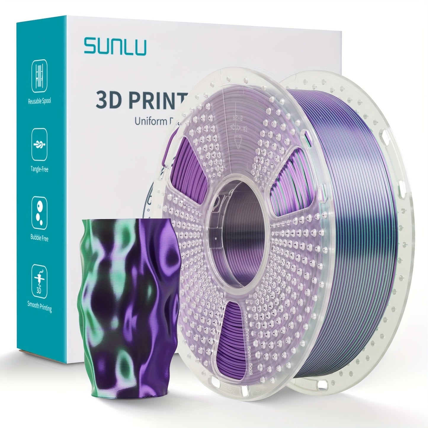3D Printer Filament SUNLU Dual-Color Silk PLA+ 1.75mm 1kg Spool with Ten Glossy Two-Tone Options