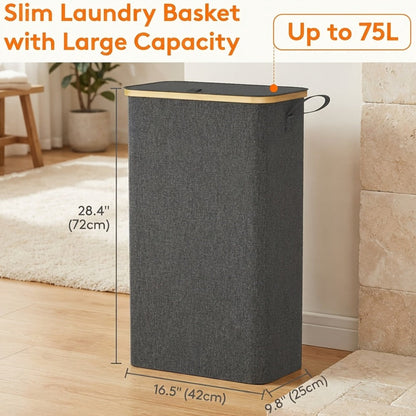 Slim Lidded Laundry Hamper with Removable Bag in Six Colors and 50L, 65L or 75L Options Pictured