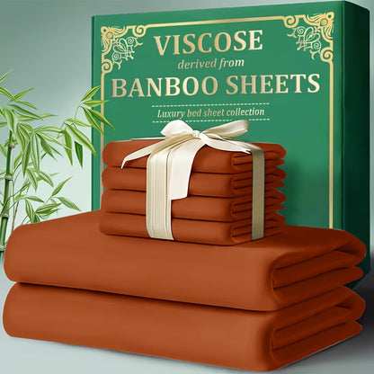 Bed Sheet Set 4-Piece Bamboo-Derived Cooling Fabric with Deep-Pocket Fitted Sheet and Four Bed Sizes