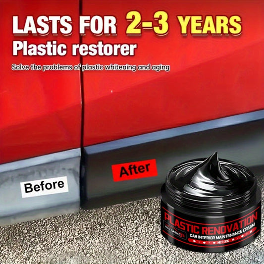 Car Plastic Restorer & Black Interior Trim Polish – Scratch Repair Paste, Anti-Aging Refurbishment Wax for Dashboard, Bumper