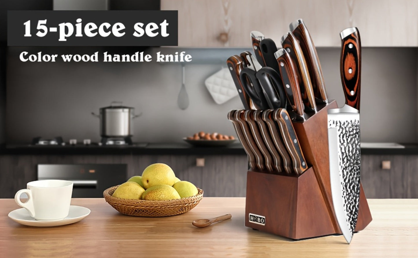Kitchen Knife Set 15-Piece & 20-Piece Professional Chef Knives with Block Sharpener Ultra-Sharp Medium Carbon Stainless Steel Hammered Blade