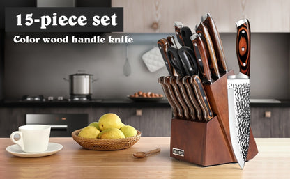 Kitchen Knife Set 15-Piece & 20-Piece Professional Chef Knives with Block Sharpener Ultra-Sharp Medium Carbon Stainless Steel Hammered Blade
