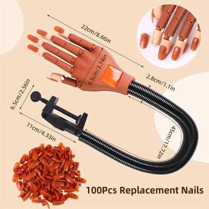 Nail Practice Hand Flexible Fake Hand Model Training Kit for Acrylic Nail Art, Nail Glove Set with Pink Hand