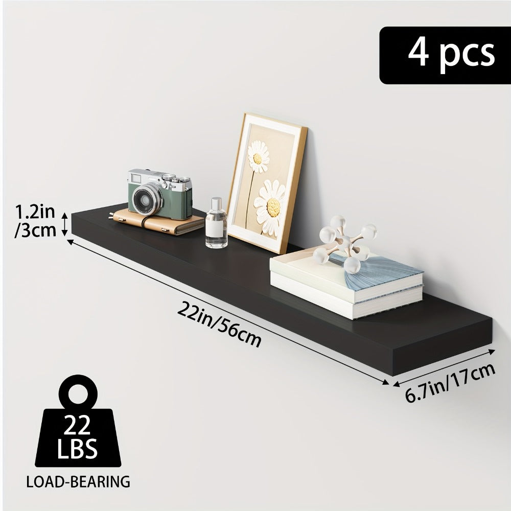 Floating Shelves Wall Mounted Set of 4 – 22 Inch Wall Shelves with Invisible Brackets for Bathroom Living Room Bedroom Kitchen Decor