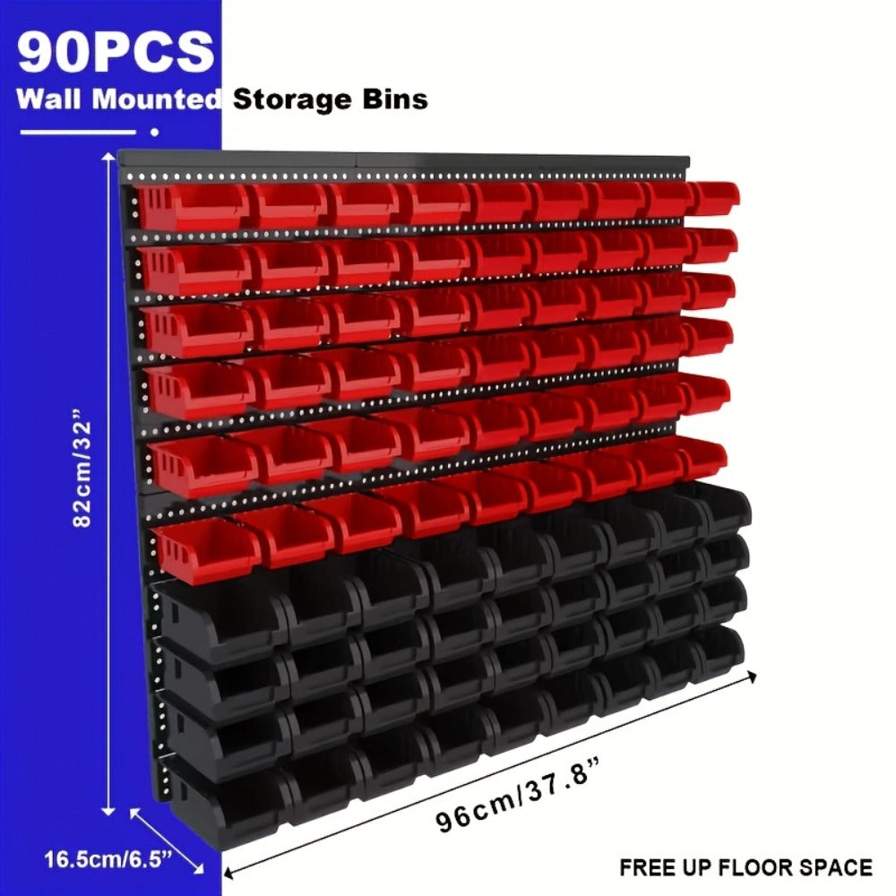 Wall Mounted Storage Bin Rack System, Small Parts Organizer for Screws, Nuts, Bolts & Nails, Stackable Garage Workshop Tool Storage Rack