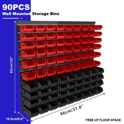 Wall Mounted Storage Bin Rack System, Small Parts Organizer for Screws, Nuts, Bolts & Nails, Stackable Garage Workshop Tool Storage Rack