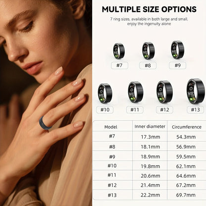 Screenless Smart Ring with Charging Case Options, Black, Gold or Silver Finish and Sizes 7–13