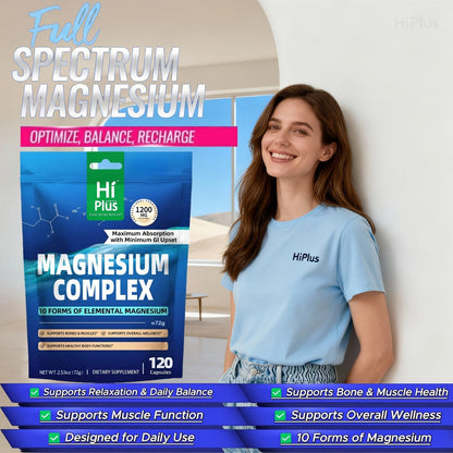 Magnesium Glycinate Complex 1200mg 10-in-1 Full Spectrum Vegan Capsules for Deep Sleep Calm Anxiety Heart Bone & Nerve Health