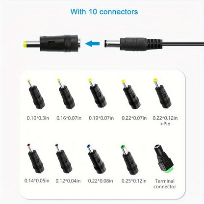 Fixed 12V 3A AC/DC Power Adapter with 36W Label, US Plug and Ten Interchangeable Connector Tips