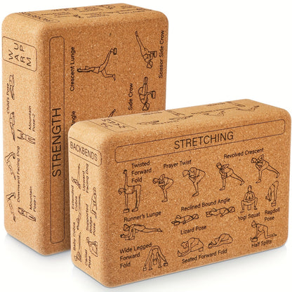 Cork Yoga Blocks 2 Pack – High-Density Non-Slip Cork Yoga Brick Set for Support, Balance & Flexibility, Suitable for Beginners & Advanced