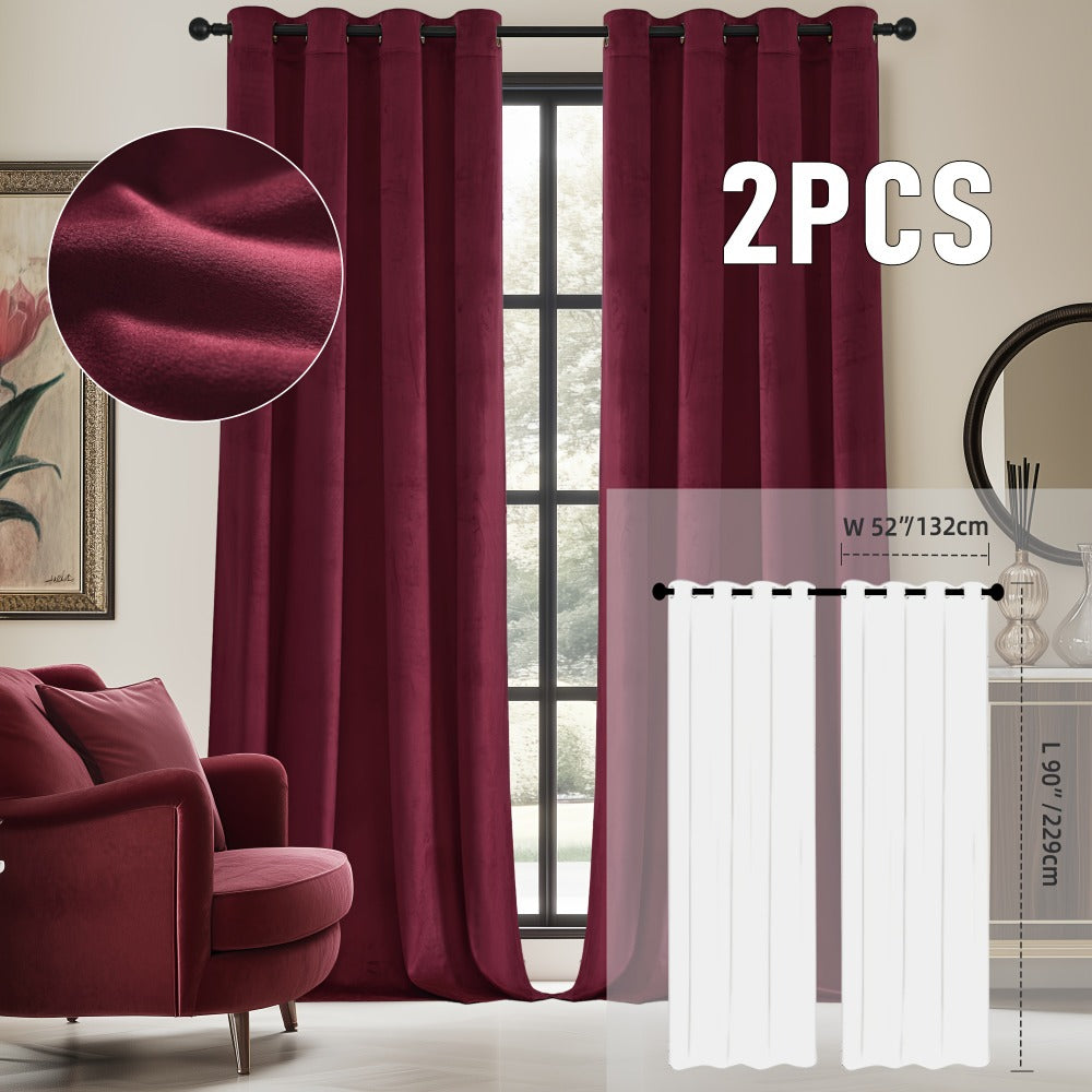 Velvet Room Darkening Curtains 2 Panels, Grommet Top Thermal Insulated Soundproof Blackout Curtains for Living Room Bedroom