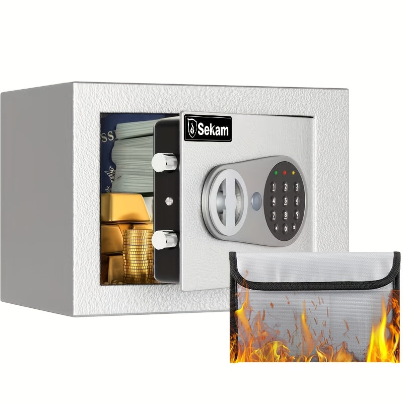 Fireproof Home Safe Box with Digital Keypad and Key Lock Steel Security Safe for Money for Entryways, Bedrooms and Living Spaces