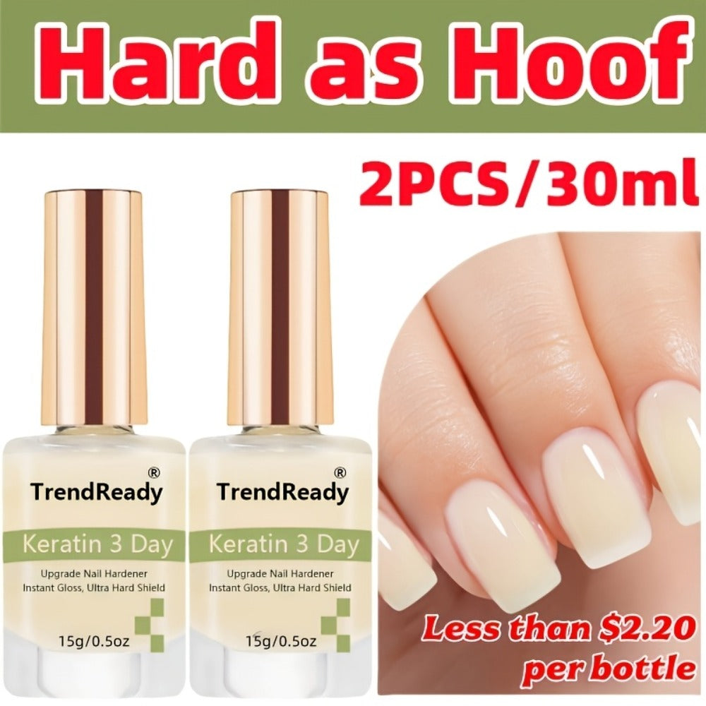 Nail Hardener 2 Bottles Extra Strong & Jelly Nude – Keratin Ridge Filler Base Coat for Weak Damaged Brittle Nails