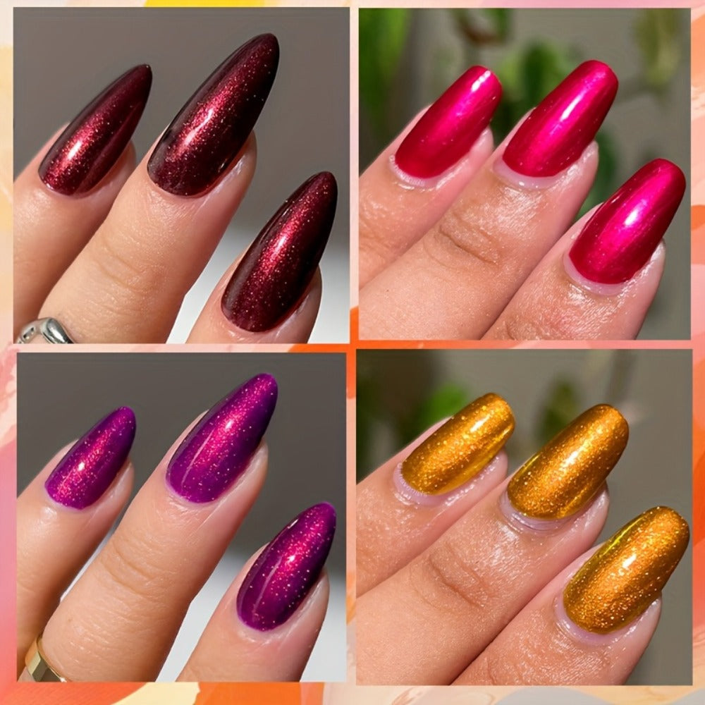 Glitter Gel Nail Polish Set 6pcs Metallic Sparkle – Liquid Glitter Soak-Off Gel in Red & Purple, LED Curable High-Shine Nail Art Kit 0.24oz