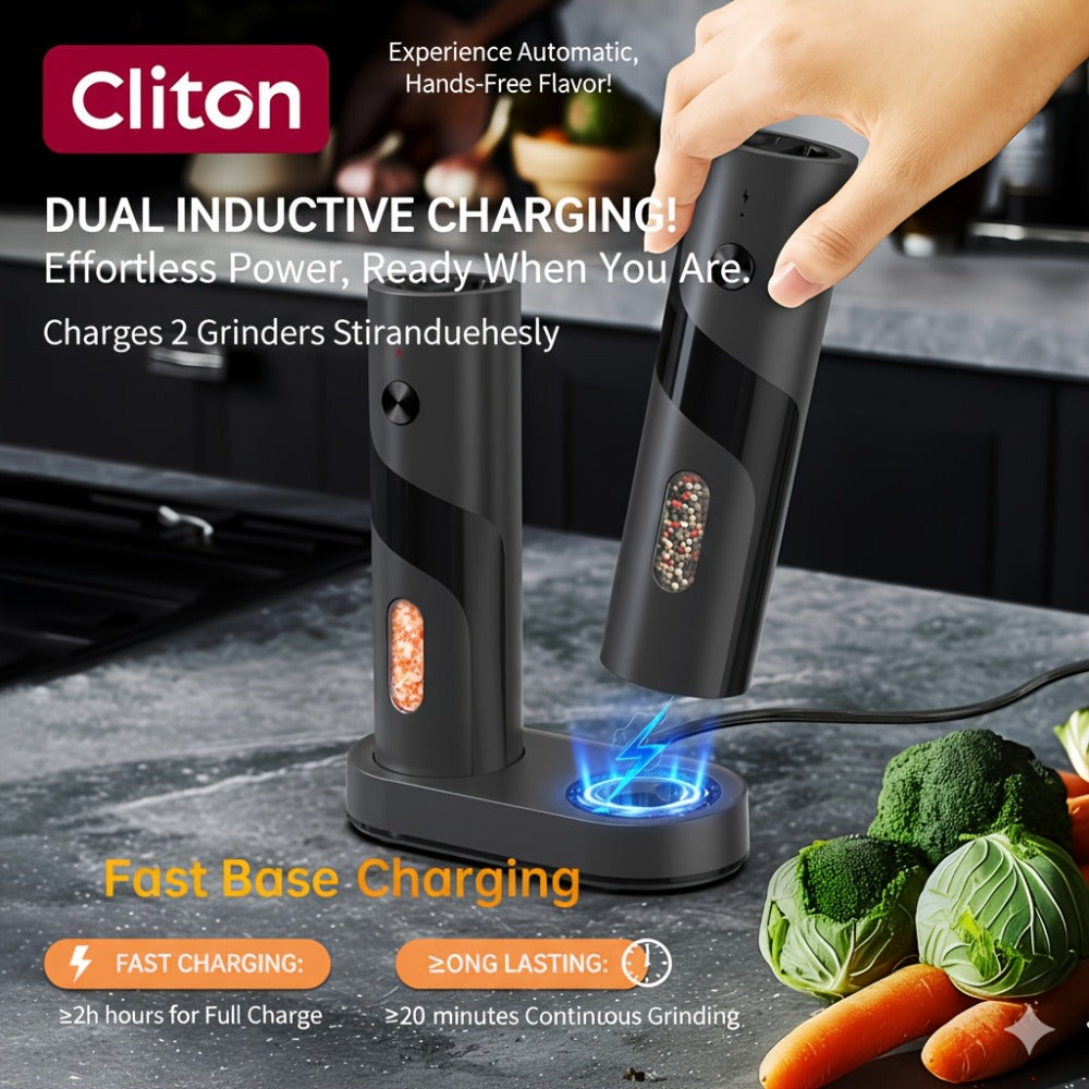 Electric Salt and Pepper Grinder Set, Rechargeable Mills with LED Light, Adjustable Coarseness & 3.72oz for Home Kitchen