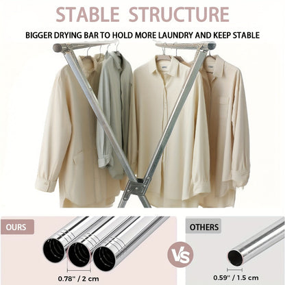 Folding A-Frame Clothes Drying Rack with Telescopic Rods, Wheels, Hooks and Four 62.9-94.4-Inch Layouts