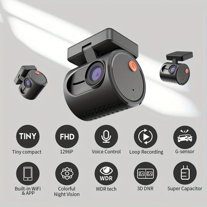KAWA MINI 3 Dash Camera with 1296P Label, WiFi App Connection, Voice Control and Blue Finish